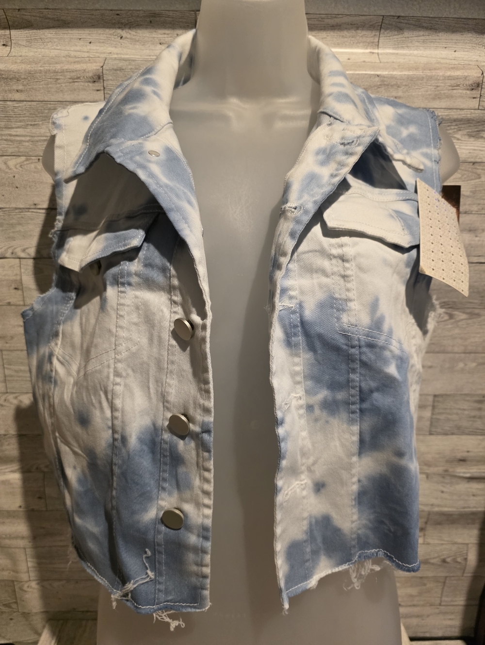 Tie-Dye Light Blue & White Denim Pants And Vest